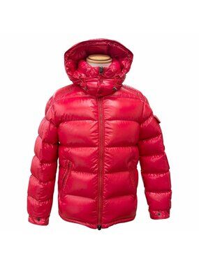 Moncler Maya Logo Patch Hooded Double Zip Down Jacket Red 0
